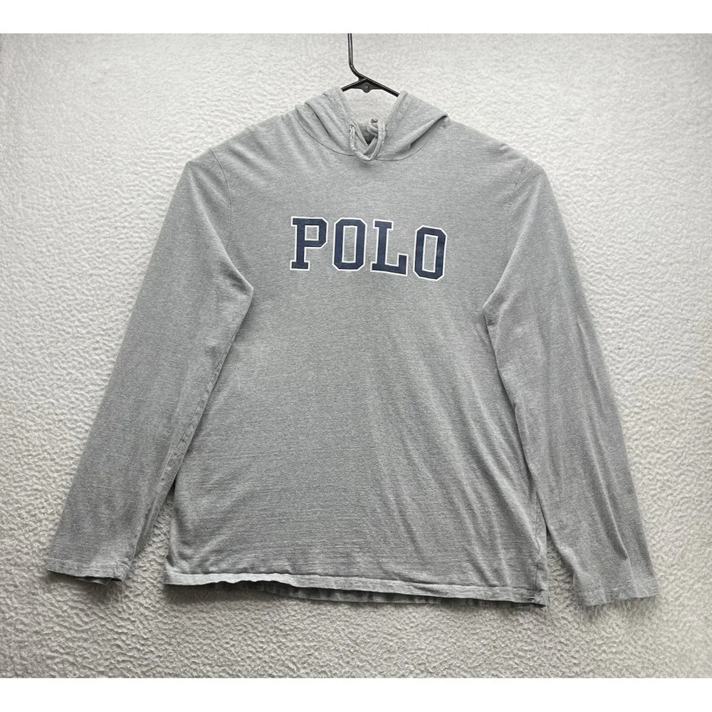 Polo Ralph Lauren Sweatshirt Mens Large L Big Logo Gray Thin Lightweight Preppy